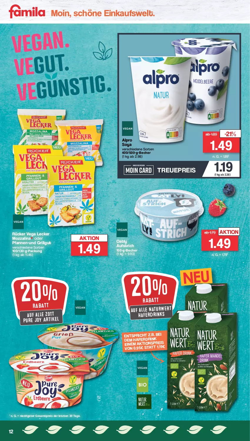 Aktueller Prospekt Famila - Prospekte - von 02.01 bis 07.01.2023 - strona 12 - produkty: alpro, aufstrich, Becher, drink, drinks, eis, grill, hafer, Haferdrink, LG, natur, pfanne, pfannen, reis, rwe, soya, Ti, zott, ZTE