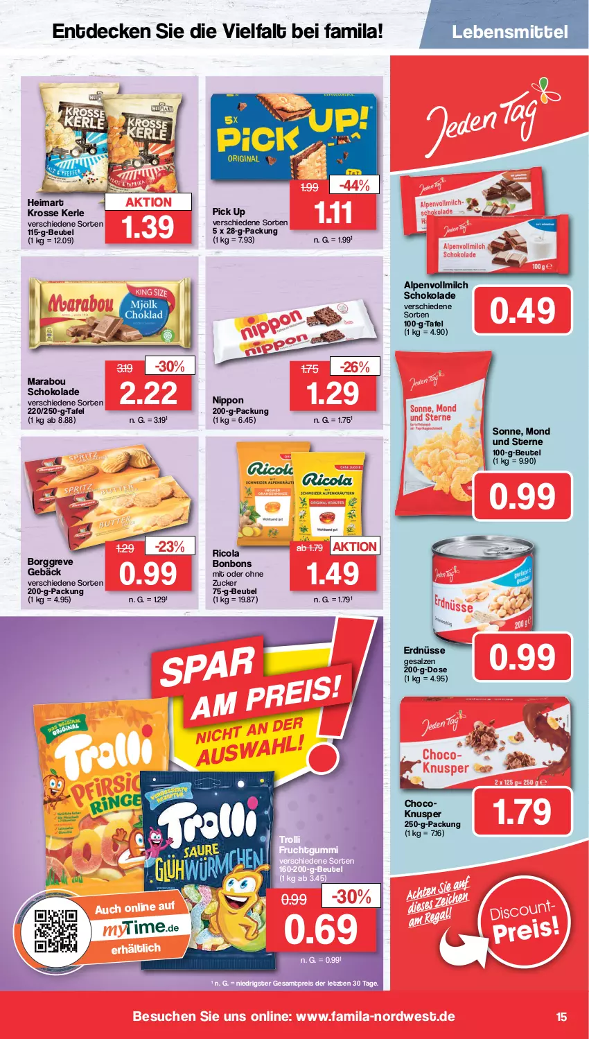 Aktueller Prospekt Famila - Prospekte - von 02.01 bis 07.01.2023 - strona 15 - produkty: beutel, bonbons, cola, decke, eis, erdnüsse, frucht, fruchtgummi, lebensmittel, Marabou, milch, nippon, reis, Ricola, salz, schoko, schokolade, Ti, trolli, trolli fruchtgummi, vollmilch, ZTE, zucker