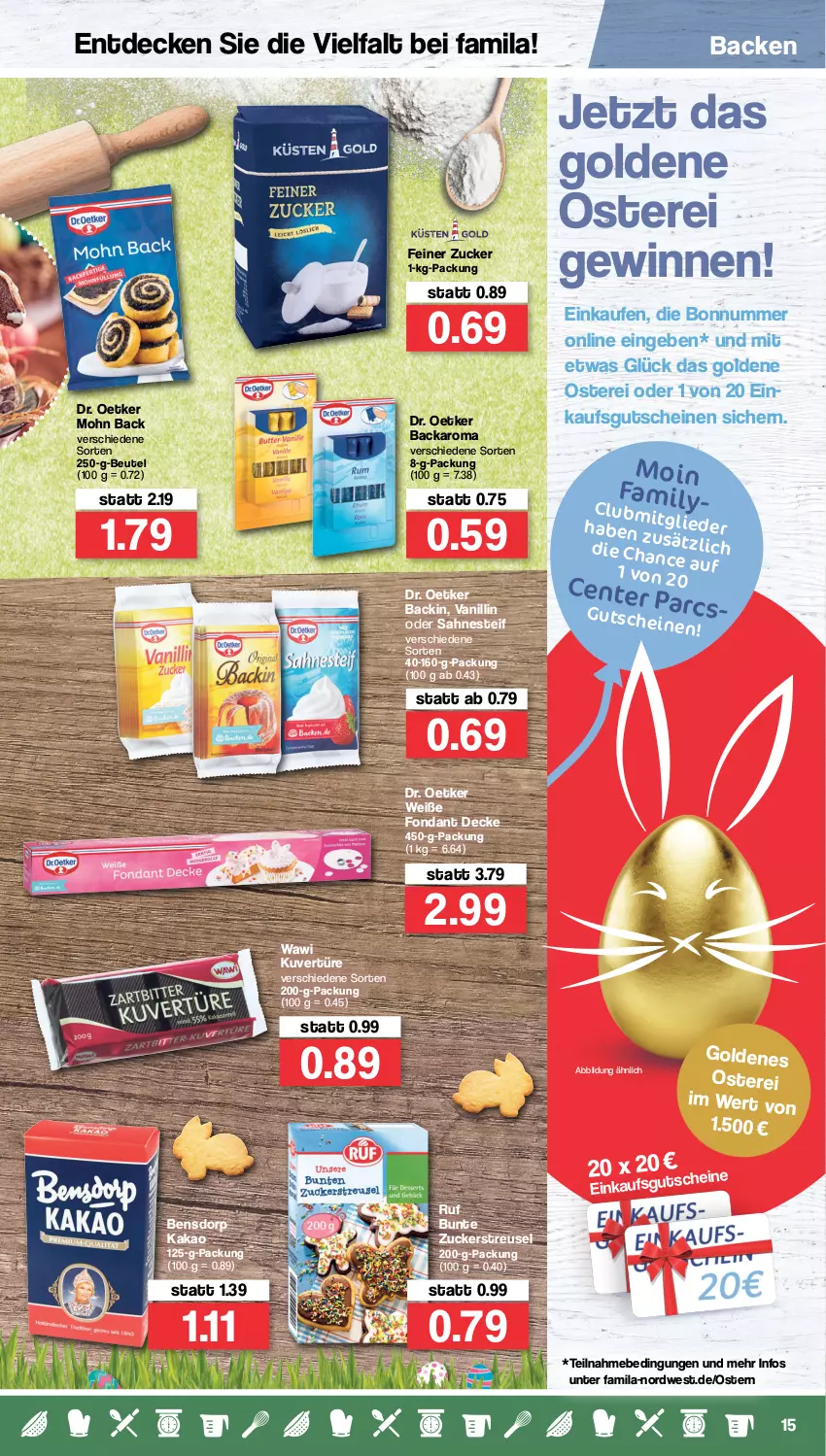 Aktueller Prospekt Famila - Prospekte - von 28.03 bis 02.04.2022 - strona 15 - produkty: beutel, decke, Dr. Oetker, ente, gutschein, gutscheine, kakao, sahne, sahnesteif, zucker