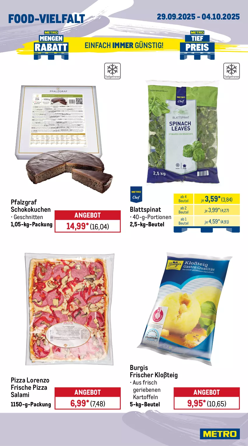 Aktueller Prospekt Metro - Wochen-Angebote Gastro - von 29.09 bis 04.10.2025 - strona 11 - produkty: angebot, beutel, blattspinat, eis, galbani, gorgonzola, kartoffel, kartoffeln, kuchen, lorenz, mac, Metro, metro gastro, milch, peperoni, Peroni, pizza, prosciutto, Prosciutto di Parma, reis, salami, schnitten, schoko, spinat, Ti, tiefpreis, tisch