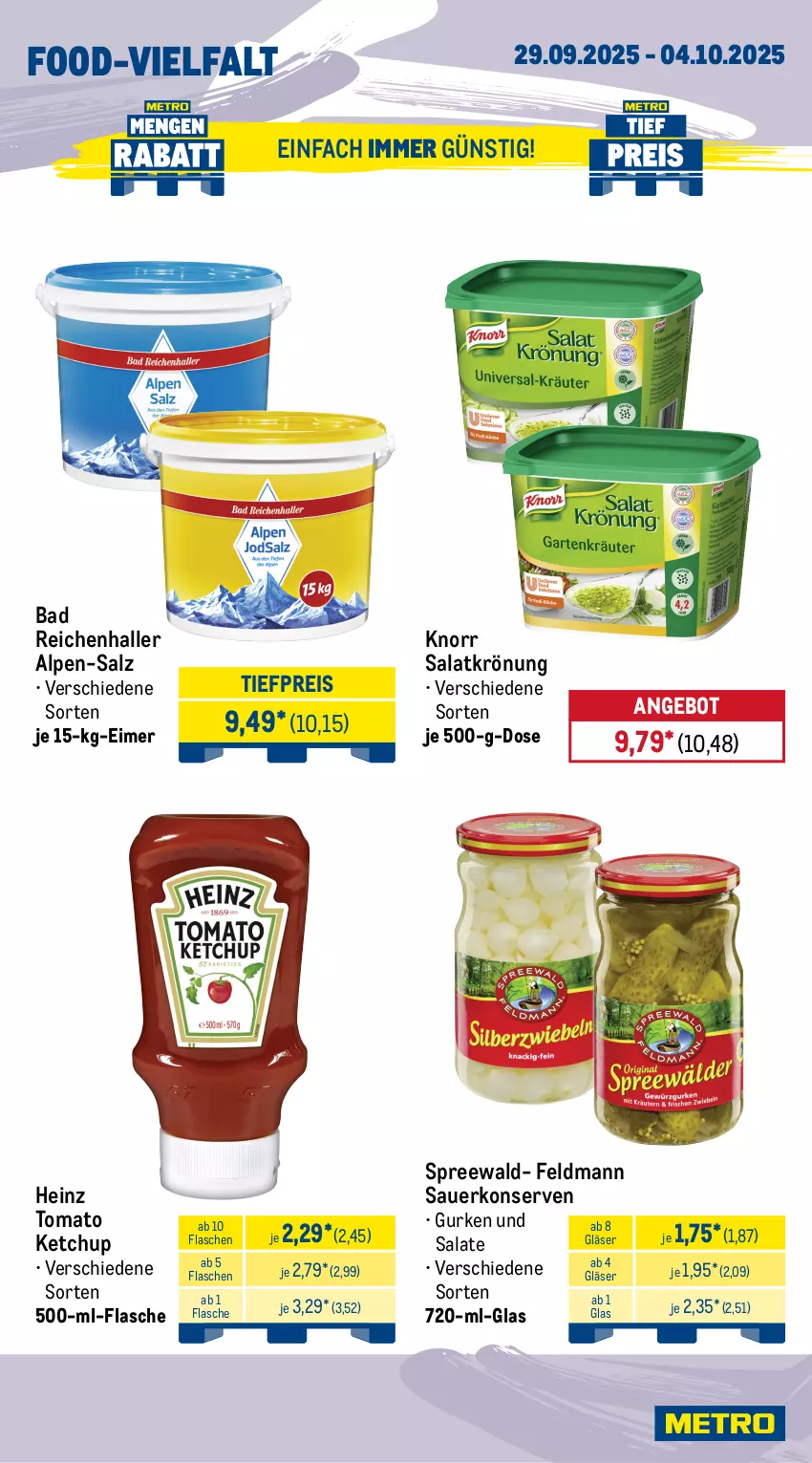 Aktueller Prospekt Metro - Wochen-Angebote Gastro - von 29.09 bis 04.10.2025 - strona 12 - produkty: angebot, auer, Bad, decke, eimer, eis, flasche, Gläser, gurke, gurken, heinz, ketchup, knorr, Konserven, olive, oliven, paprika, reis, salat, salate, salatkrönung, salz, Spezi, Ti, tiefpreis, tomate, tomaten, tomatenmark, tomato ketchup
