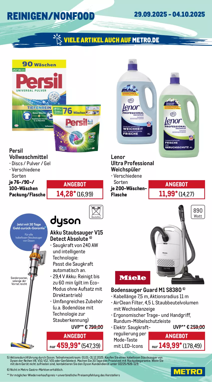 Aktueller Prospekt Metro - Wochen-Angebote Gastro - von 29.09 bis 04.10.2025 - strona 16 - produkty: akku, angebot, auer, auto, beutel, bodensauger, Dyson, eis, Elan, elle, ente, flasche, Intel, kraft, lenor, mac, Metro, metro gastro, möbel, Mode, persil, reis, sonderposten, staubbeutel, staubsauger, teller, Ti, Tiere, tisch, Trockner, vollwaschmittel, wärmepumpentrockner, waschmittel, weichspüler, wolle