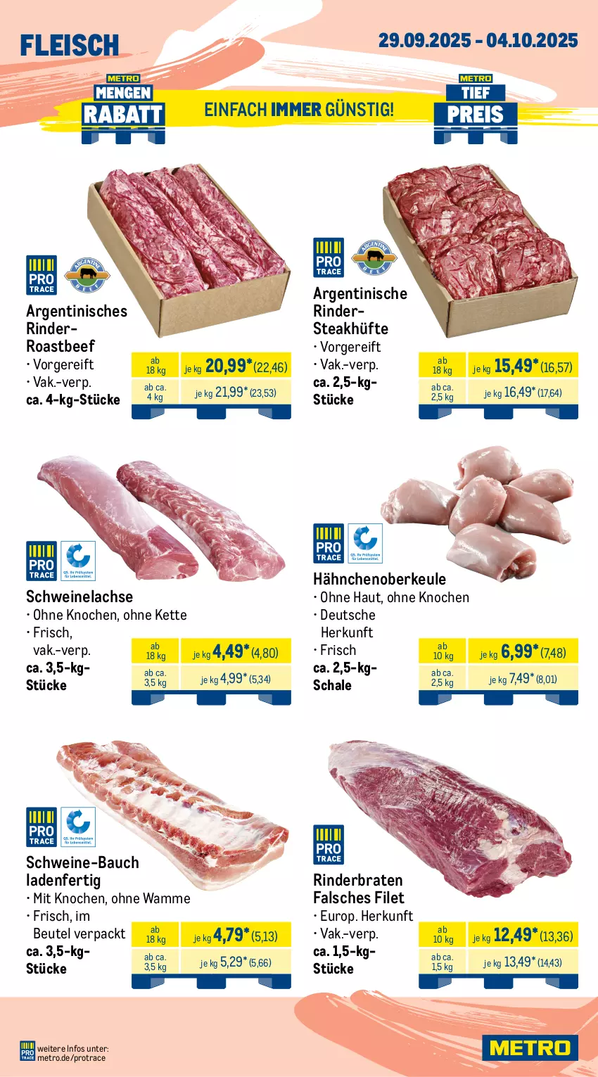 Aktueller Prospekt Metro - Wochen-Angebote Gastro - von 29.09 bis 04.10.2025 - strona 2 - produkty: angebot, Bau, beef, beutel, braten, Brei, burger, eis, Falsches Filet, filet, fleisch, gewürz, hamburger, kasseler, Kette, kotelett, lachs, lamm, lammkotelett, Metro, rind, rinder, rinderbraten, Rindersteak, rindfleisch, roastbeef, Schal, Schale, schnitten, schwein, schweine, schweine-bauch, Schweinelachs, schweinenacken, steak, steakhüfte, Ti, wein, weine, Wild, Wildschwein