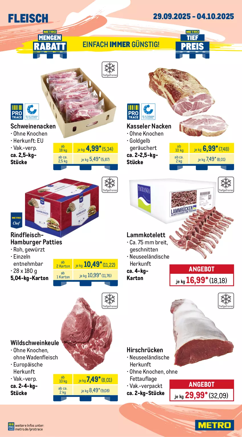 Aktueller Prospekt Metro - Wochen-Angebote Gastro - von 29.09 bis 04.10.2025 - strona 3 - produkty: angebot, Bau, beef, beutel, braten, Brei, burger, eis, Falsches Filet, filet, fleisch, gewürz, hamburger, kasseler, Kette, kotelett, lachs, lamm, lammkotelett, Metro, rind, rinder, rinderbraten, Rindersteak, rindfleisch, roastbeef, Schal, Schale, schnitten, schwein, schweine, schweine-bauch, Schweinelachs, schweinenacken, steak, steakhüfte, Ti, wein, weine, Wild, Wildschwein
