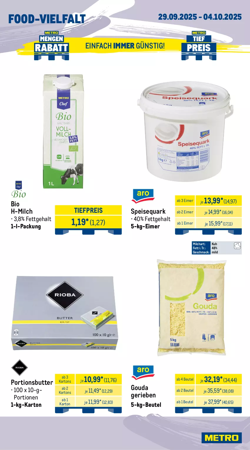 Aktueller Prospekt Metro - Wochen-Angebote Gastro - von 29.09 bis 04.10.2025 - strona 9 - produkty: beutel, bio, butter, eimer, eis, gouda, Kürbis, mac, milch, obst, paprika, pilze, quark, reis, rum, sac, speisequark, Steinpilze, Ti, tiefpreis, Weißkohl