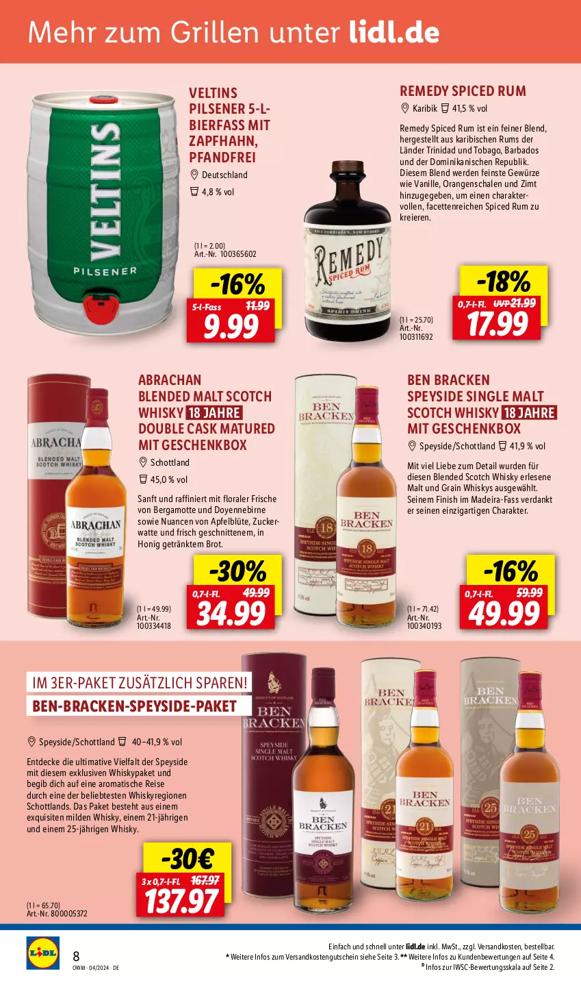 Aktueller Prospekt Lidl - Highlights in der Weinwelt - von 01.04 bis 30.04.2024 - strona 8 - produkty: apfel, Bad, Bergamotte, bier, blended scotch, blended scotch whisky, Blüte, brot, decke, eier, eis, erde, Finish, Geschenkbox, getränk, gewürz, grill, gutschein, honig, ndk, Nuance, orange, orangen, pils, pilsener, reis, rum, Schal, Schale, schnitten, schott, scotch, scotch whisky, single malt, Skyr, Ti, tisch, vanille, veltins, veltins pilsener, whisky, zucker