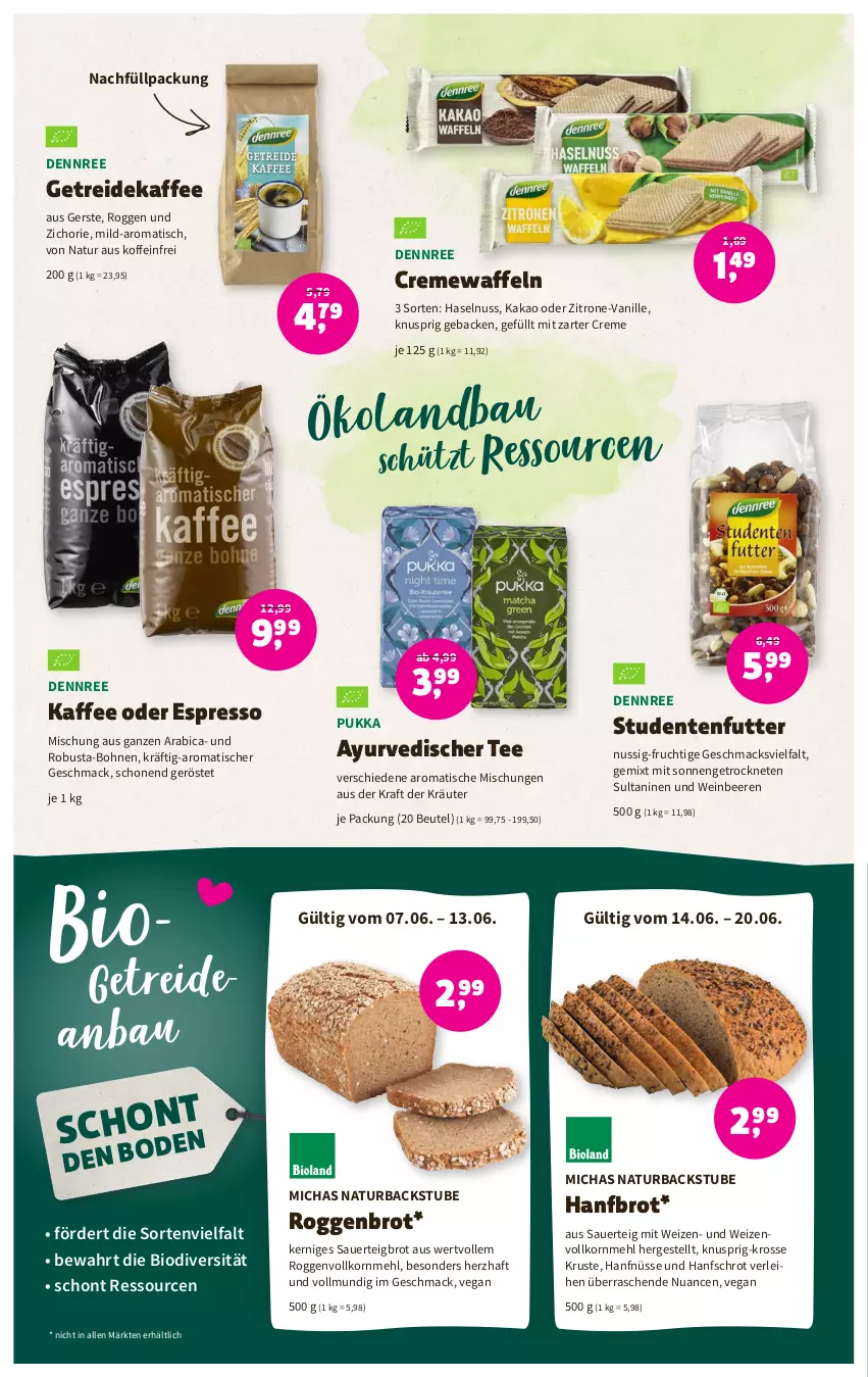 Aktueller Prospekt Denns Biomarkt - Prospekte - von 07.06 bis 20.06.2023 - strona 12 - produkty: auer, Bau, beere, beeren, beutel, bio, bohne, bohnen, brot, creme, Cremewaffeln, deka, dennree, ente, espresso, frucht, geback, haselnuss, kaffee, kakao, korn, kraft, kräuter, mac, mehl, natur, Nuance, nuss, oder espresso, stube, studentenfutter, tee, Ti, tisch, vanille, waffeln, wein, zitrone