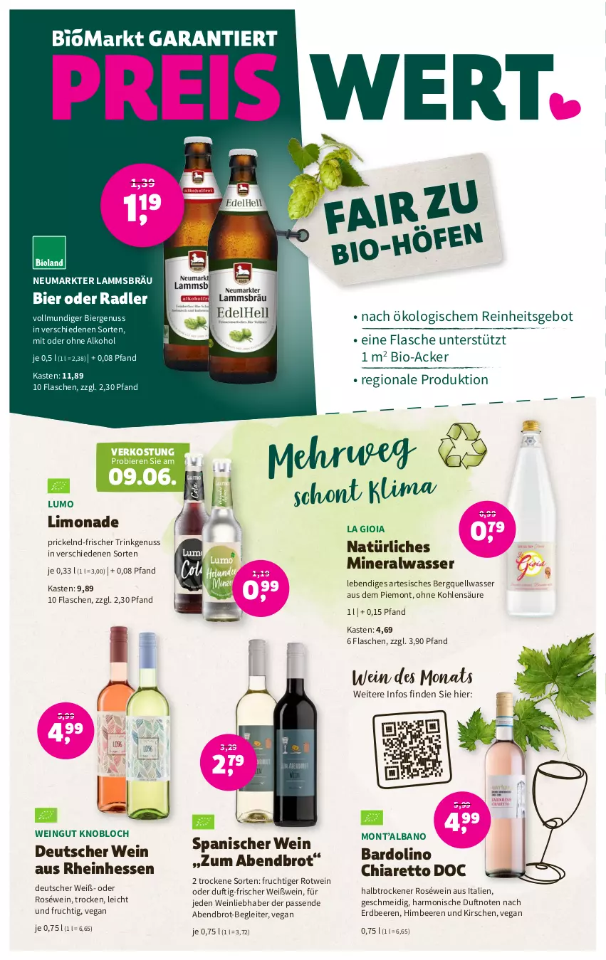 Aktueller Prospekt Denns Biomarkt - Prospekte - von 07.06 bis 20.06.2023 - strona 14 - produkty: alkohol, Alwa, beere, beeren, bier, Biere, bio, brot, chia, erdbeere, erdbeeren, flasche, frucht, himbeer, himbeere, himbeeren, kirsch, kirsche, kirschen, lamm, limo, limonade, mineralwasser, natürliches mineralwasser, nuss, oder radler, ohne alkohol, radler, roséwein, rotwein, rwe, Ti, wasser, wein, Weißwein