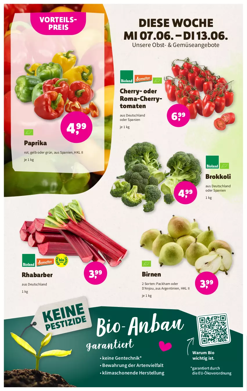 Aktueller Prospekt Denns Biomarkt - Prospekte - von 07.06 bis 20.06.2023 - strona 2 - produkty: angebot, angebote, Bau, bio, Birnen, brokkoli, cherrytomaten, eis, ente, obst, paprika, paprika rot, reis, rhabarber, rum, Ti, tomate, tomaten, vorteilspreis