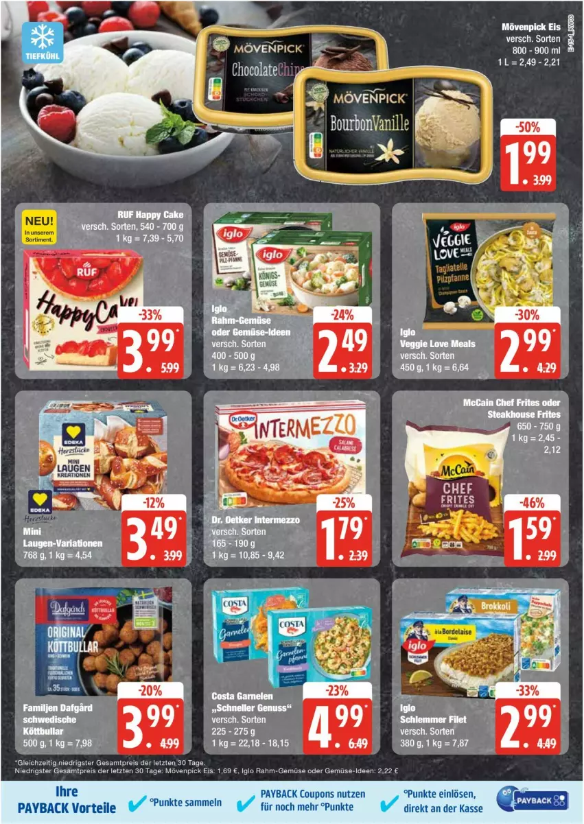 Aktueller Prospekt Edeka - Prospekte - von 13.01 bis 18.01.2025 - strona 15 - produkty: coupon, coupons, eier, eis, iglo, mövenpick, mövenpick eis, payback, rahm-gemüse, reis, Ti, ZTE