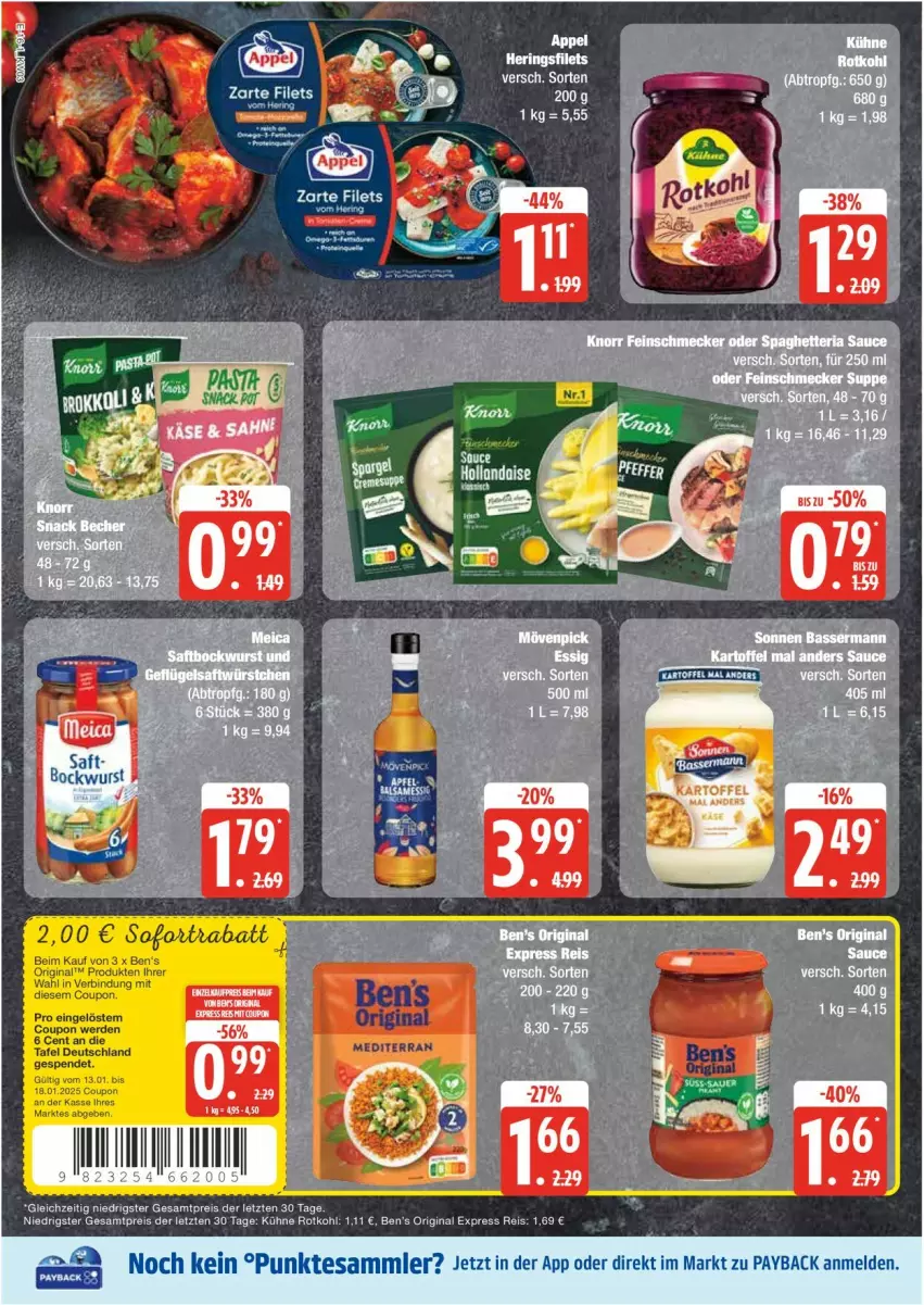 Aktueller Prospekt Edeka - Prospekte - von 13.01 bis 18.01.2025 - strona 16 - produkty: Ben’s Original, coupon, eis, erde, gin, Kühne, payback, reis, rotkohl, spargel, tee, tesa, Ti, ZTE