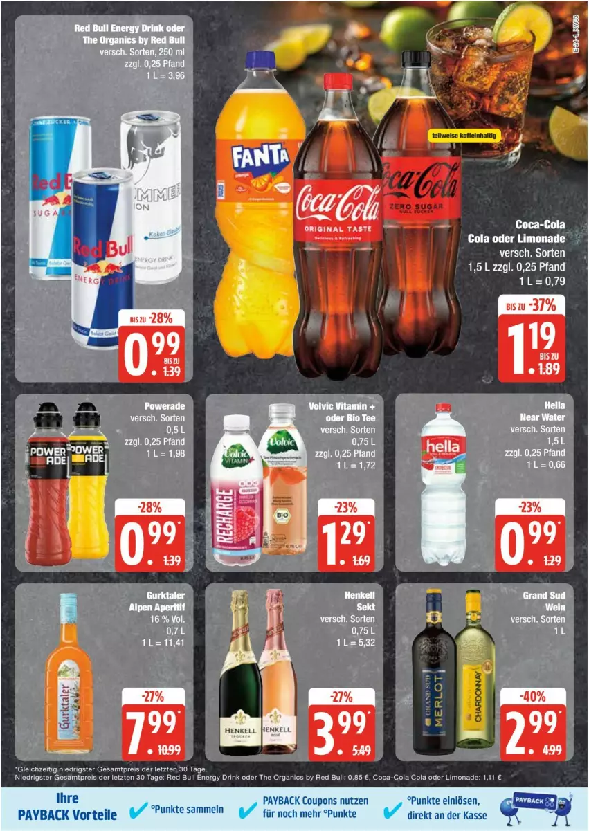 Aktueller Prospekt Edeka - Prospekte - von 13.01 bis 18.01.2025 - strona 21 - produkty: coca-cola, cola, coupon, coupons, drink, eis, energy drink, Gurktaler, hella, limo, limonade, payback, red bull, reis, Ti, ZTE