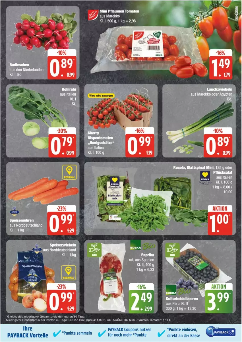 Aktueller Prospekt Edeka - Prospekte - von 13.01 bis 18.01.2025 - strona 9 - produkty: beere, beeren, bio, blattspinat, cola, coupon, coupons, deka, edeka bio, eier, eis, heidelbeere, heidelbeeren, kohlrabi, möhren, paprika, payback, pflaume, pflaumen, radieschen, reis, rucola, speisemöhren, spinat, tesa, Ti, tomate, tomaten, ZTE