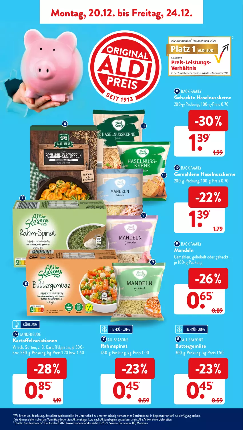 Aktueller Prospekt AldiSud - ALDI Aktuell - von 20.12 bis 24.12.2021 - strona 3 - produkty: aldi, alle artikel ohne dekoration, butter, dekoration, discount, eis, elle, gin, haselnuss, kartoffel, lebensmittel, LG, mandel, mandeln, monitor, nuss, reis, Ria, spinat, Ti, ZTE