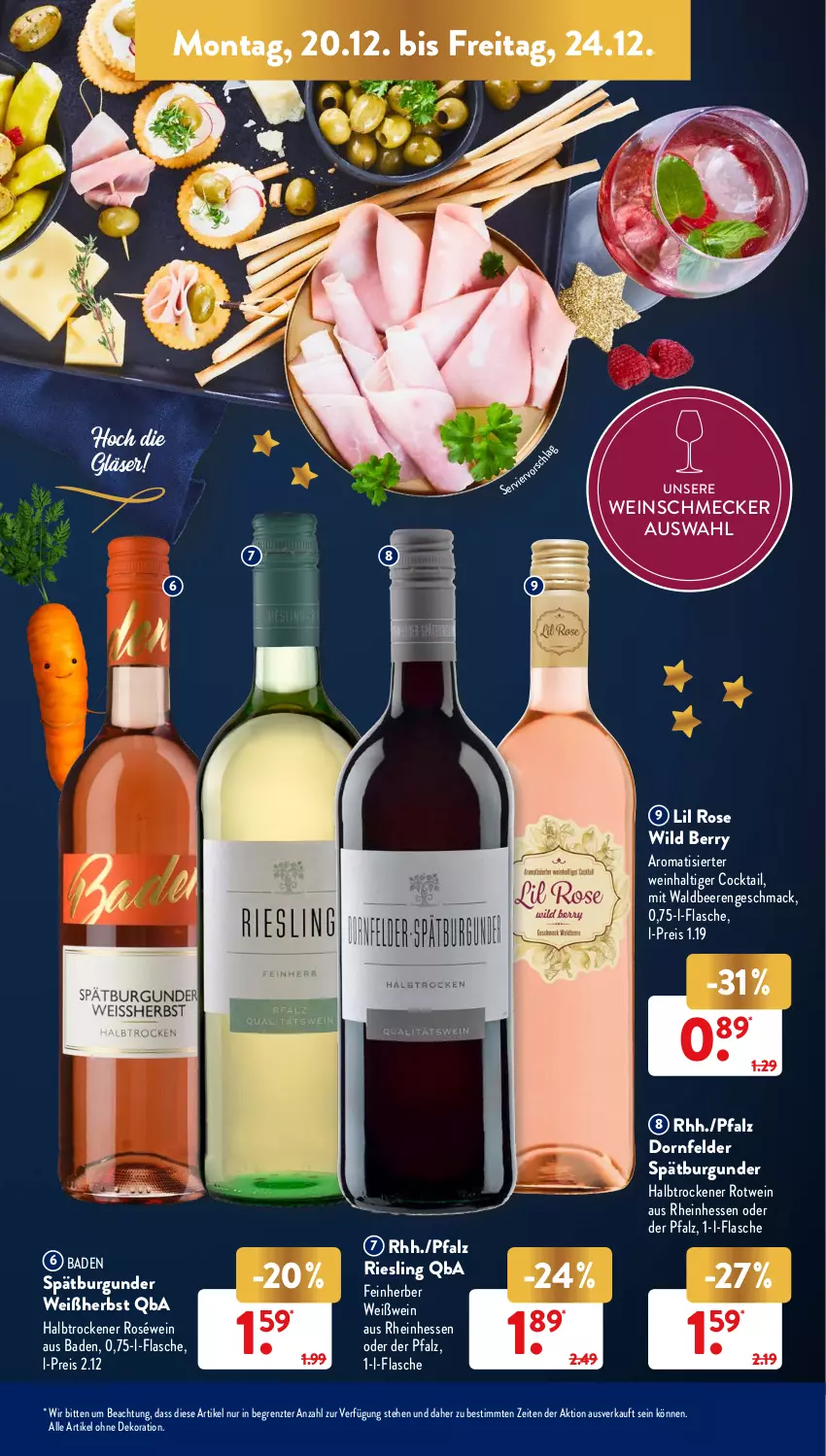 Aktueller Prospekt AldiSud - ALDI Aktuell - von 20.12 bis 24.12.2021 - strona 5 - produkty: alle artikel ohne dekoration, Bad, beere, beeren, burgunder, cocktail, dekoration, dornfelder, eis, flasche, Gläser, mac, reis, riesling, roséwein, rotwein, spätburgunder, Ti, wein, Weißwein, Wild, wild berry, ZTE