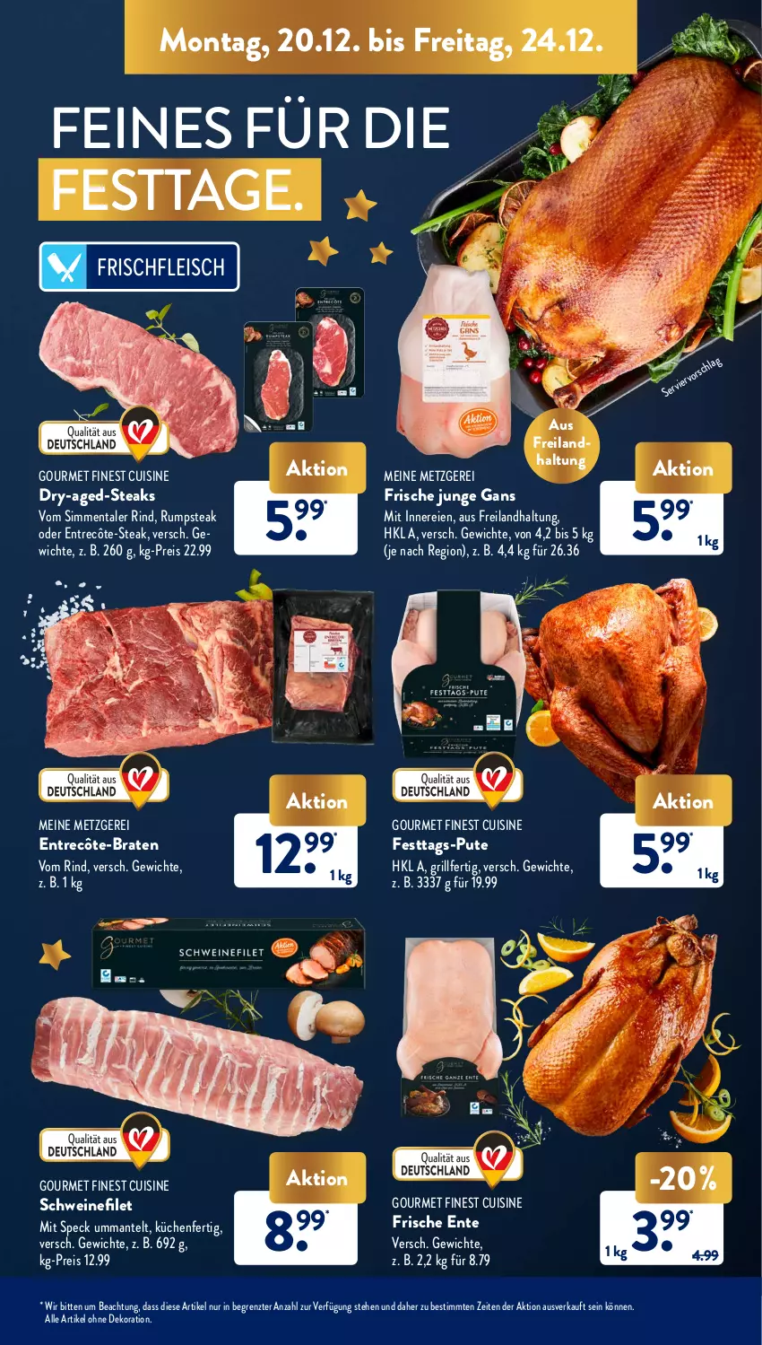 Aktueller Prospekt AldiSud - ALDI Aktuell - von 20.12 bis 24.12.2021 - strona 7 - produkty: alle artikel ohne dekoration, braten, dekoration, eis, ente, entrecôte, filet, fleisch, grill, küche, Küchen, Mantel, pute, reis, rind, rum, rumpsteak, schwein, schweine, schweinefilet, sim, Speck, steak, steaks, Ti, wein, weine, ZTE