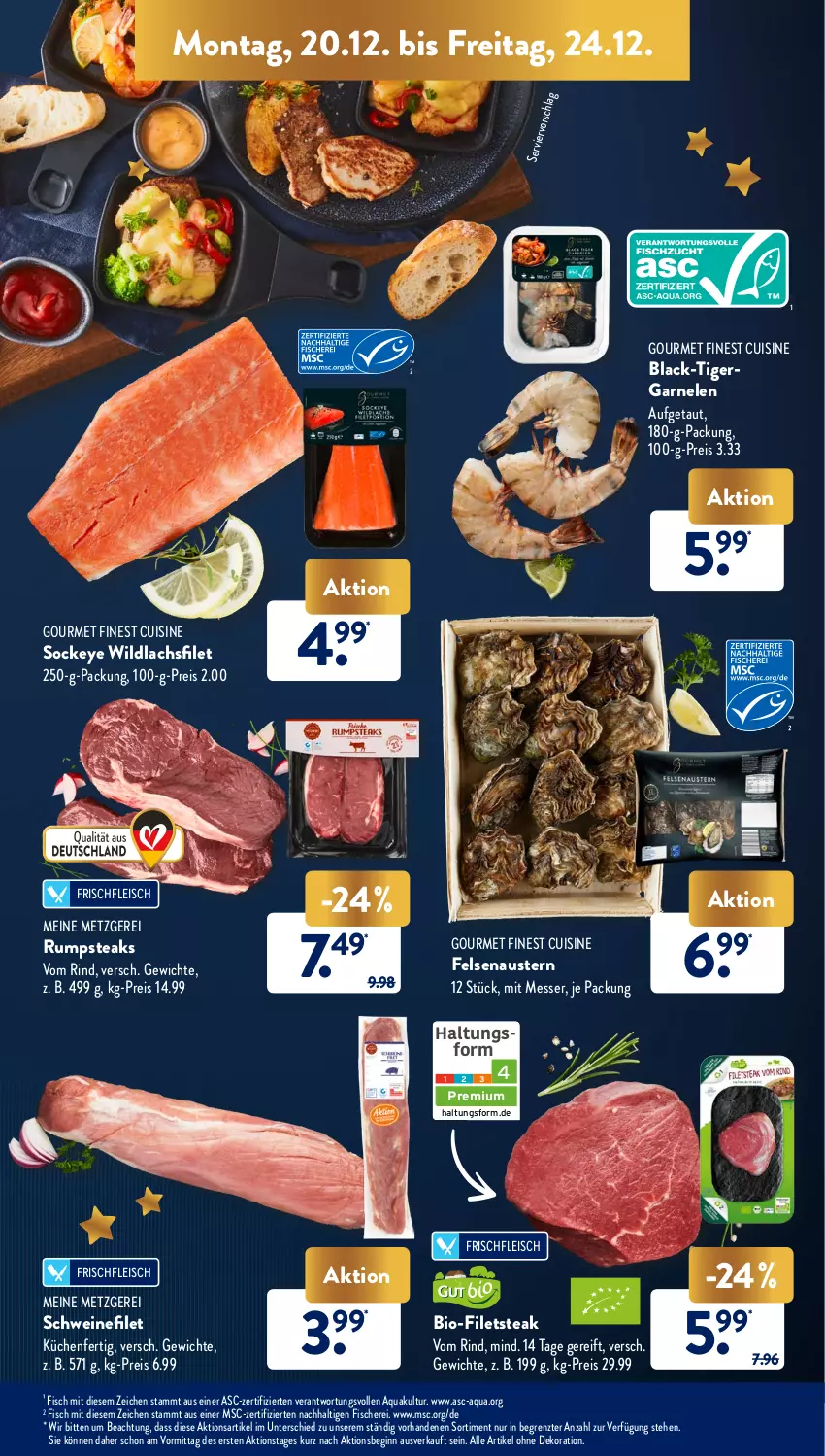 Aktueller Prospekt AldiSud - ALDI Aktuell - von 20.12 bis 24.12.2021 - strona 9 - produkty: alle artikel ohne dekoration, aqua, aust, Austern, bio, dekoration, eis, filet, filets, fisch, fische, Fischer, fleisch, garnelen, gin, küche, Küchen, lachs, lachsfilet, lack, messer, reis, rind, rum, rumpsteak, Schere, schwein, schweine, schweinefilet, steak, steaks, Ti, wein, weine, Wild, wildlachs, ZTE