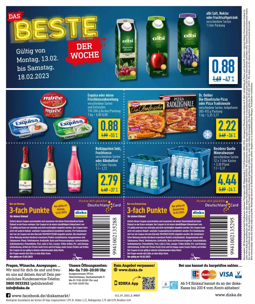 Aktueller Prospekt Diska - Prospekte - von 13.02 bis 18.02.2023 - strona 12 - produkty: angebot, angebote, Astra, buch, coupon, deka, die ofenfrische, Dr. Oetker, ecco, eis, ente, erde, exquisa, flasche, frucht, fruchtsaft, fruchtsaftgetränk, fruchtsecco, getränk, guthabenkarte, gutschein, kraft, LG, miree, Ofen, pizza, pizza tradizionale, reis, ring, rotkäppchen, sac, saft, sekt, Tchibo, tee, telefon, Ti, tradizionale, uhr, ZTE