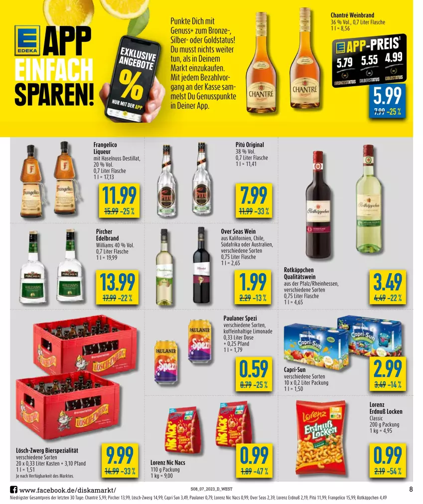 Aktueller Prospekt Diska - Prospekte - von 13.02 bis 18.02.2023 - strona 8 - produkty: aust, bier, Cap, capri-sun, eis, flasche, frangelico, gin, haselnuss, limo, limonade, liqueur, lorenz, nuss, Paula, paulaner, pircher, qualitätswein, reis, rotkäppchen, Spezi, Ti, wein, weinbrand, ZTE