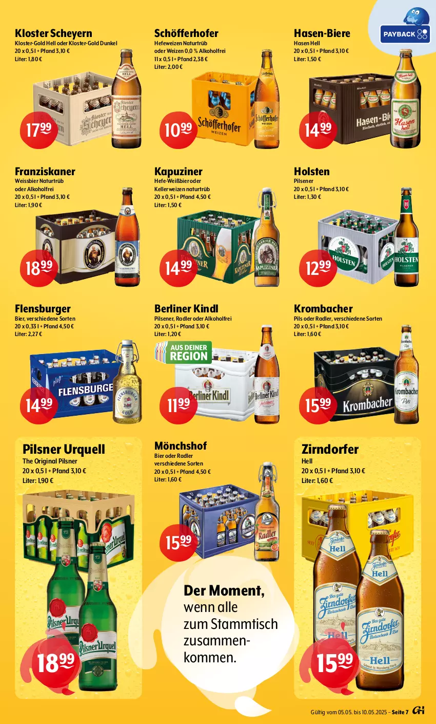 Aktueller Prospekt Getraenke Hoffmann - Prospekte - von 05.05 bis 10.05.2025 - strona 7 - produkty: alkohol, berliner, berliner kindl, bier, Biere, burger, eis, elle, flensburger, franziskaner, gin, Hefe, hefeweizen, holsten, holsten pilsener, krombache, krombacher, krombacher pils, mönchshof, natur, oder radler, pils, pilsener, pilsner, pilsner urquell, radler, rwe, schöfferhofer, Ti, tisch, weissbier