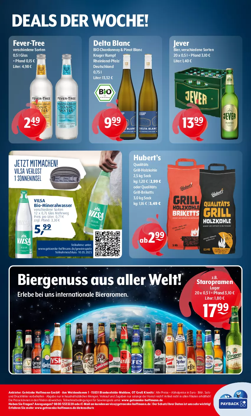 Aktueller Prospekt Getraenke Hoffmann - Prospekte - von 05.05 bis 10.05.2025 - strona 8 - produkty: abholpreise, Alwa, bier, bio, briketts, chardonnay, eis, fever-tree, getränk, getränke, gewinnspiel, grill, grill-holzkohle, Holz, holzkohle, jever, LG, mac, mineralwasser, natürliches mineralwasser, nuss, Pinot, reis, rum, rwe, sac, Spiele, Staropramen, Ti, vilsa, wasser