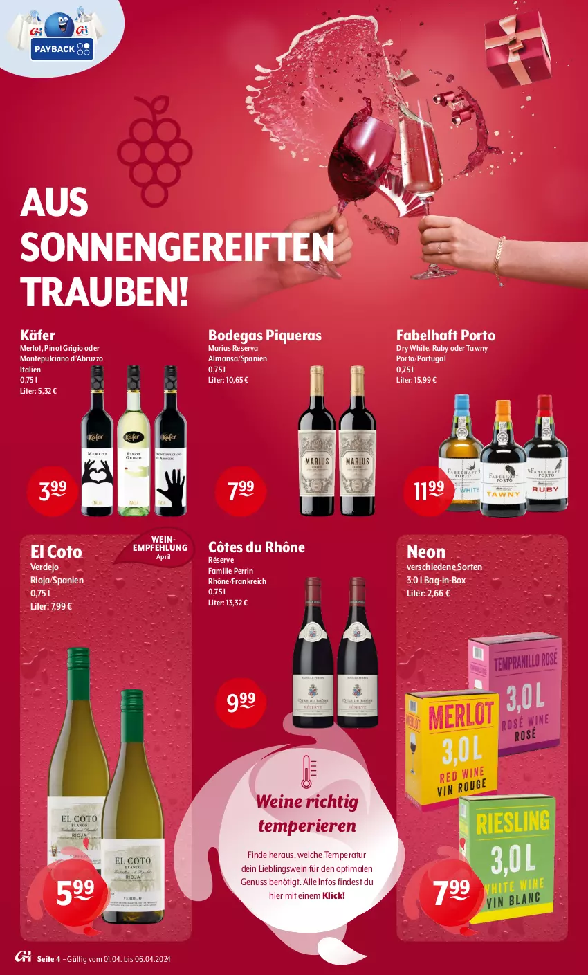 Aktueller Prospekt Getraenke Hoffmann - Prospekte - von 02.04 bis 06.04.2024 - strona 4 - produkty: bag-in-box, erde, gsw, käfer, merl, merlot, monte, Montepulciano, nuss, Pinot, pinot grigio, pril, rioja, Tawny Port, Ti, trauben, wein, weine