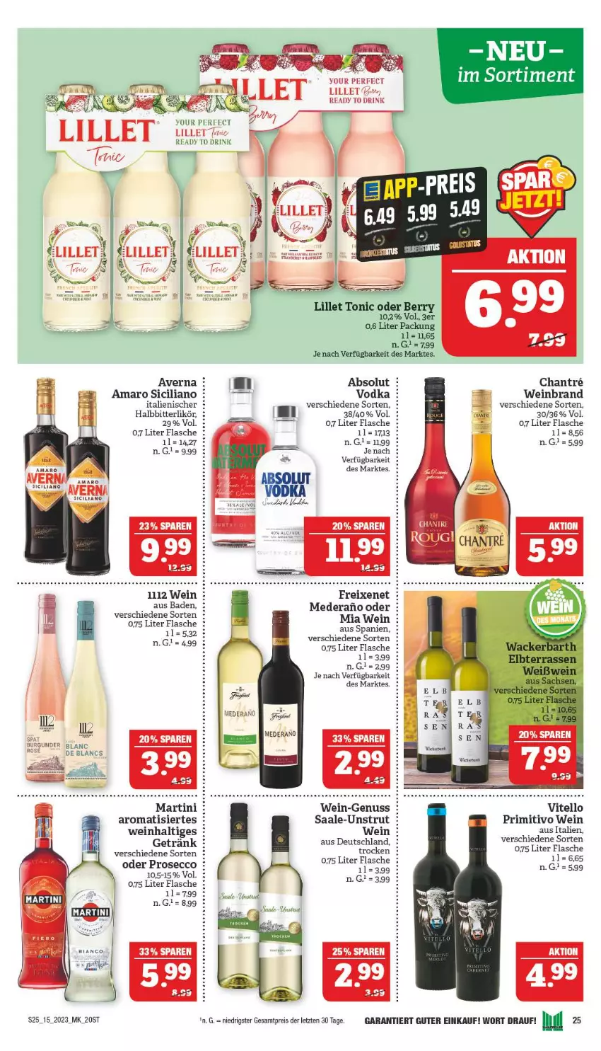 Aktueller Prospekt Marktkauf - Prospekt - von 09.04 bis 15.04.2023 - strona 25 - produkty: amaro, averna, Bad, ball, burgunder, de blancs, drink, ecco, eis, flasche, freixenet, getränk, likör, lillet, martini, nuss, primitivo, prosecco, reis, Ti, Tiere, tonic, vodka, wein, weinbrand, Yo, ZTE