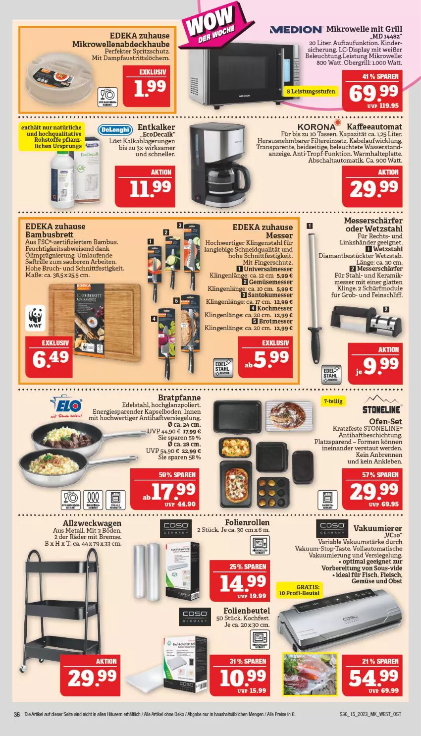 Aktueller Prospekt Marktkauf - Prospekt - von 09.04 bis 15.04.2023 - strona 36 - produkty: abdeckhaube, aust, auto, bambus, beleuchtung, beutel, bratpfanne, brot, deka, edelstahl, eis, elle, ente, entkalker, erde, fisch, fleisch, grill, hochglanz, kaffee, kaffeeautomat, Kinder, latte, Laufen, Leuchte, medion, messer, mikrowelle, obst, Ofen, pfanne, Pfau, reis, Ria, saft, Schal, Spritzschutz, tasse, tee, Ti, tisch, usb, Vakuumierer, wasser, weck, WICK