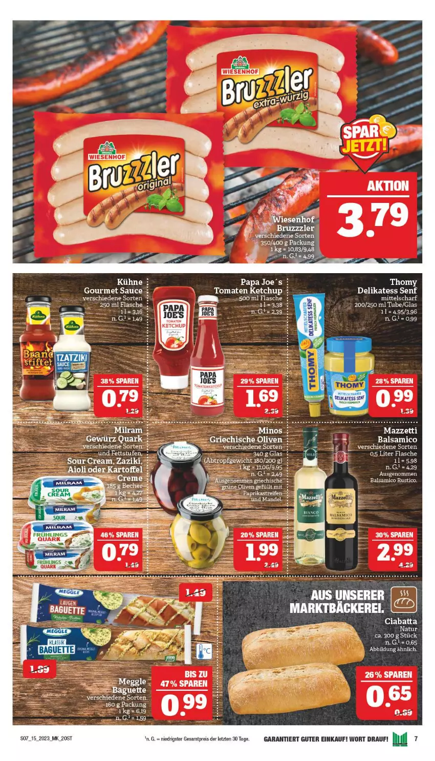 Aktueller Prospekt Marktkauf - Prospekt - von 09.04 bis 15.04.2023 - strona 7 - produkty: aioli, balsam, balsamico, bruzzzler, ciabatta, creme, delikatess senf, eis, flasche, gewürz, ketchup, mam, mandel, natur, olive, oliven, paprika, quark, reifen, reis, sauce, senf, sour cream, Ti, tomate, tomaten, tomaten ketchup, wiesenhof, zaziki, ZTE