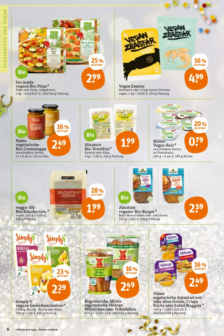 Aktueller Prospekt Tegut - Angebote der Woche - von 27.12 bis 31.12.2021 - strona 8 - produkty: Becher, bio, burger, Cashew, creme, cremesuppe, dell, eis, elle, frikadellen, gouda, Käse, kokos, lack, linsen, Müller, natur, natura, nuggets, nuss, pesto, pizza, reis, Rote Linsen, rügenwalder, rügenwalder mühle, schnitzel, sim, suppe, Ti, Tofu, torte, tortellini, Vegeta, veggie, würstchen