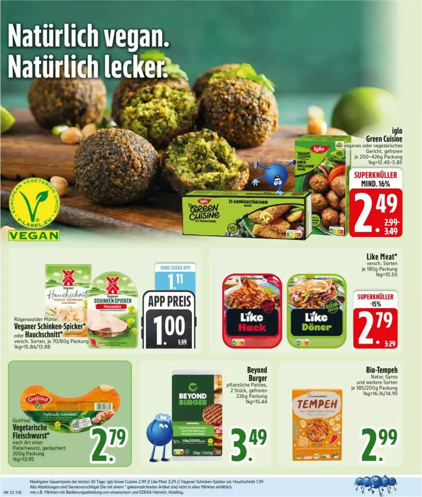 Aktueller Prospekt Edeka - Prospekte - von 05.01 bis 10.01.2026 - strona 20 - produkty: Abtei, bio, burger, deka, eis, gyros, iglo, Like Meat, natur, reis, rügenwalder, rügenwalder mühle, schinken, Ti, Vegeta, Yo, ZTE