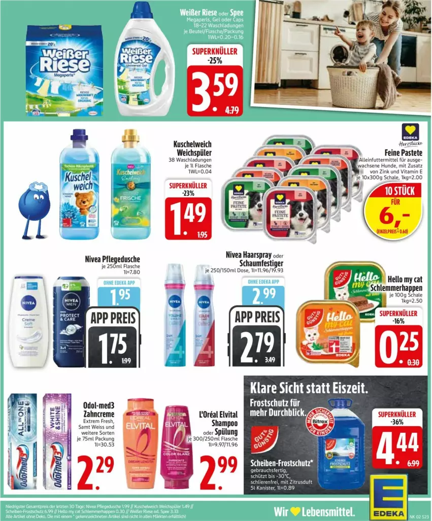 Aktueller Prospekt Edeka - Prospekte - von 05.01 bis 10.01.2026 - strona 25 - produkty: alleinfuttermittel, Bau, creme, dusche, eis, flasche, haarspray, Kuschelweich, nivea, Odol, pastete, pflegedusche, reis, Schal, Schale, schaumfestiger, shampoo, spülung, Ti, vita, weichspüler, Yo, zahncreme