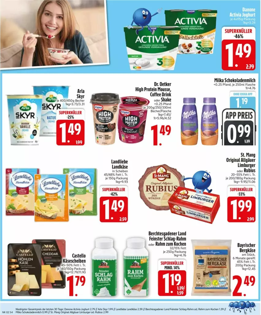 Aktueller Prospekt Edeka - Prospekte - von 05.01 bis 10.01.2026 - strona 6 - produkty: activia, activia joghurt, Bergkäse, burger, danone, danone activia, Dr. Oetker, drink, eis, flasche, gin, joghur, joghurt, Käse, käsescheiben, landkäse, landliebe, LG, Limburger, milch, milka, milka schokolade, mousse, ndk, reis, Rubius, schoko, schokolade, schokoladen, Skyr, St. Mang, Ti, ZTE