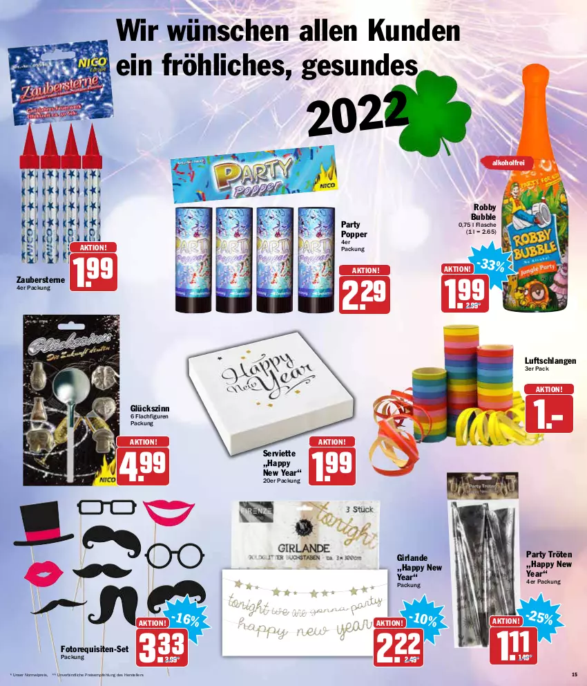 Aktueller Prospekt Aez - Prospekte - von 27.12 bis 31.12.2021 - strona 15 - produkty: alkohol, eis, elle, flasche, Girlande, Luftschlangen, Popp, reis, robby, Serviette, teller, Ti