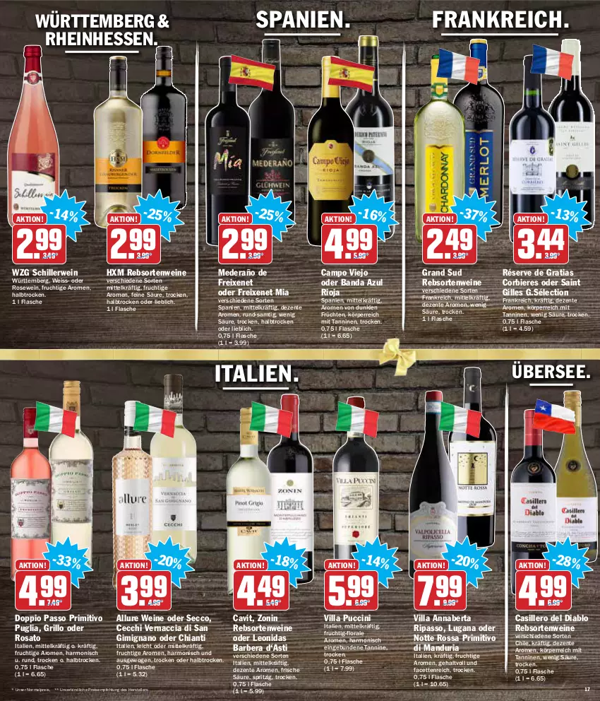 Aktueller Prospekt Aez - Prospekte - von 27.12 bis 31.12.2021 - strona 17 - produkty: ACC, asti, bier, Biere, campo viejo, chia, chianti, cin, doppio passo, ecco, eis, elle, ente, flasche, freixenet, frucht, früchte, früchten, grand sud, grill, grillo, passo, primitivo, rebsortenweine, reis, Ria, rioja, rosato, rwe, teller, Ti, wein, weine, zonin