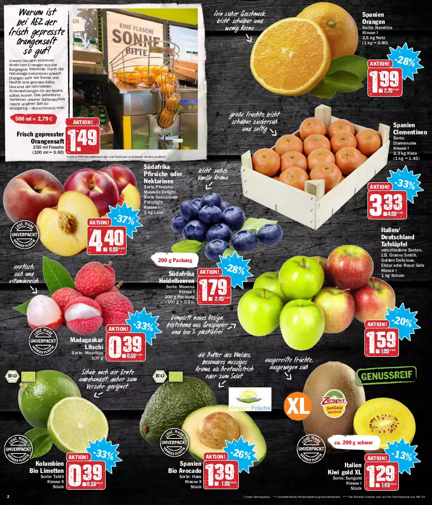 Aktueller Prospekt Aez - Prospekte - von 27.12 bis 31.12.2021 - strona 2 - produkty: AEZ, asti, aufstrich, avocado, beere, beeren, beko, bio, brot, brotaufstrich, butter, clementinen, eis, elle, flasche, früchte, heidelbeere, heidelbeeren, kiwi, Kiwi Gold, limette, limetten, mac, Mett, metten, navelina, Nektar, nektarinen, nuss, Optimals, orange, orangen, orangensaft, papier, pfirsich, pfirsiche, pfirsiche oder, reis, rel, rum, saft, salat, Schal, Schale, tafeläpfel, teller, Ti, tisch, vanille, vita, zucker