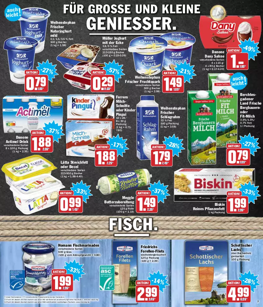 Aktueller Prospekt Aez - Prospekte - von 27.12 bis 31.12.2021 - strona 7 - produkty: actimel, actimel drink, aqua, auer, Bau, Bauer, becel, Becher, buch, butter, danone, danone actimel drink, Dany, dany sahne, drink, eis, elle, ferrero, filet, filets, fisch, fische, Fischer, forelle, frucht, Fruchtquark, Holz, homann, joghur, joghurt, joghurt mild, joghurt mit der ecke, Kinder, kinder pingui, lachs, lätta, leine, marinade, meggle, milch, Milchschnitte, Müller, natur, naturjoghurt, pflanze, pflanzen, Pflanzenfett, pingui, quark, reis, rel, sahne, Schere, schlagrahm, schott, teller, Ti, tisch, weihenstephan