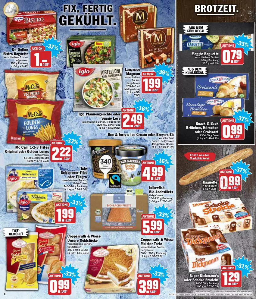 Aktueller Prospekt Aez - Prospekte - von 27.12 bis 31.12.2021 - strona 8 - produkty: aus dem kühlregal, baguette, Becher, beutel, bio, Bistro Baguette, brot, brötchen, coppenrath, Croissant, Dr. Oetker, eis, elle, filegro, filet, filets, fisch, fische, Fischer, followfish, gin, Golden Longs, Goldstücke, hörnchen, iglo, kühlregal, lachs, lachsfilet, lachsfilets, langnese, magnum, mc cain, meggle, Meister, Meister Torte, pfanne, pfannen, regal, reis, Schere, schlemmer-filet, schoko, teller, Ti, torte, veggie, Veggie Love