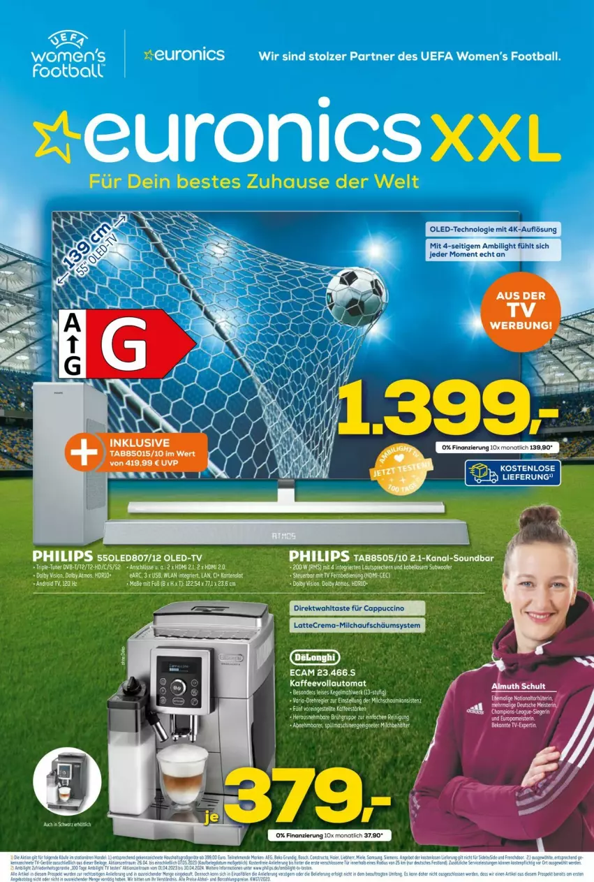 Aktueller Prospekt Euronics - Prospekte - von 26.04 bis 03.05.2023 - strona 1 - produkty: auto, ball, Cap, cappuccino, cin, eis, kaffee, kaffeevollautomat, latte, milch, reinert, Ti