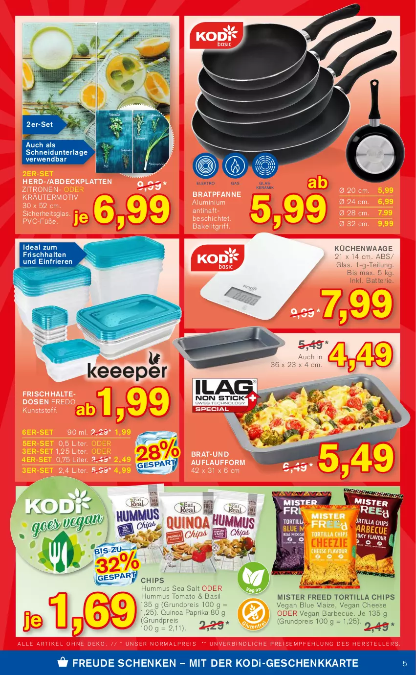 Aktueller Prospekt Kodi - Prospekte - von 15.01 bis 20.01.2022 - strona 5 - produkty: barbecue, batterie, bratpfanne, chips, eis, elle, frischhaltedosen, hummus, küche, Küchen, latte, paprika, pfanne, quinoa, reis, rwe, teller, Ti, tortilla, Tortilla Chips, zitrone, zitronen