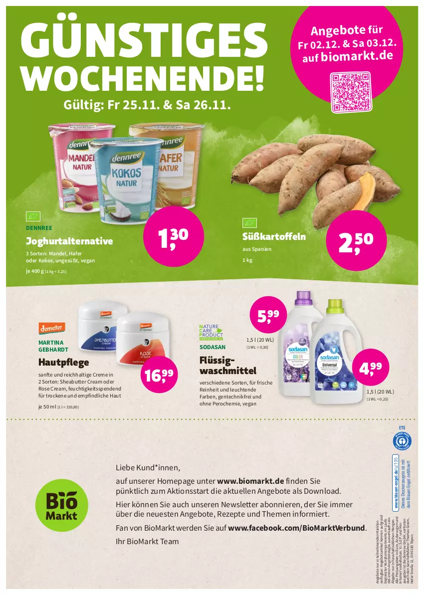 Aktueller Prospekt Denns Biomarkt - Prospekte - von 23.11 bis 06.12.2022 - strona 8 - produkty: angebot, angebote, auer, bio, butter, creme, dennree, drucker, eis, elle, Engel, ente, erde, hafer, Hautpflege, joghur, joghurt, kartoffel, kartoffeln, kerze, kokos, Leuchte, leuchten, mandel, Omep, reis, rezept, rezepte, Sheabutter, Soda, Süßkartoffeln, Ti, waschmittel, ZTE