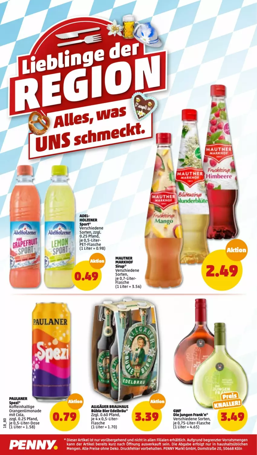 Aktueller Prospekt Penny - Prospekte - von 04.07 bis 09.07.2022 - strona 18 - produkty: bier, cola, eier, flasche, Holz, limo, limonade, Mautner, orange, orangen, Paula, paulaner, pet-flasche, sirup, Sport, Ti, ZTE