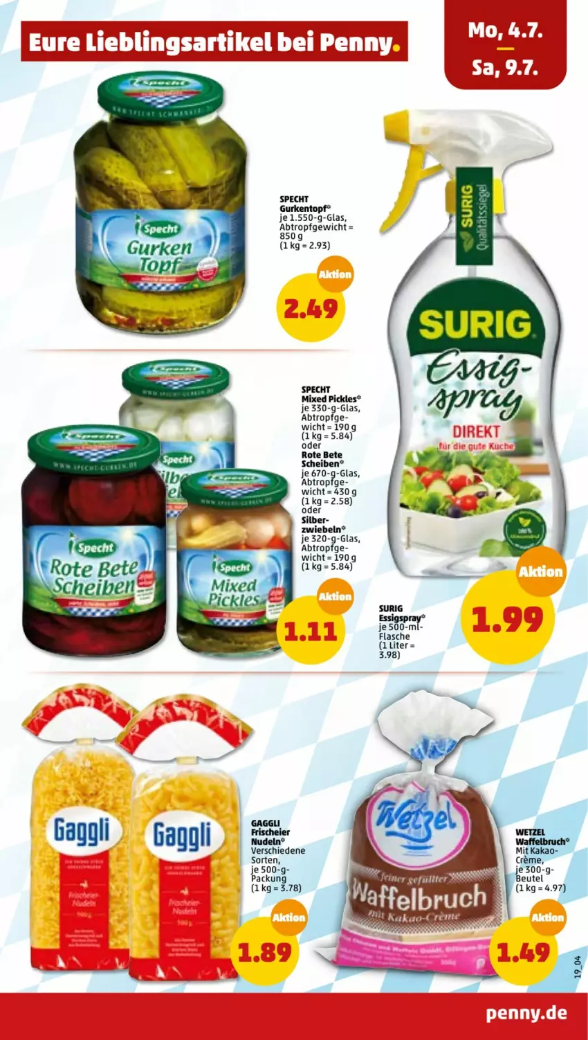 Aktueller Prospekt Penny - Prospekte - von 04.07 bis 09.07.2022 - strona 19 - produkty: beutel, creme, eier, essig, gurke, gurken, kakao, Mixed Pickles, nudel, nudeln, rote bete, specht, topf, zwiebel, zwiebeln