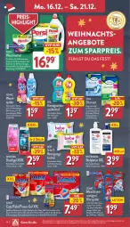 Gazetka promocyjna Aldi Nord - Von Montag - Gazetka - ważna od 21.12 do 21.12.2024 - strona 14 - produkty: angebot, angebote, Bebe, body, bodylotion, Cap, Discreet, duschdas, duschgel, eis, elle, flasche, geschirr, gin, klarspüler, kraft, Lotion, neutrogena, persil, power-gel, pril, reiniger, Reinigung, reis, somat, teller, Ti, tücher, vernel, waschmittel, weichspüler, ZTE