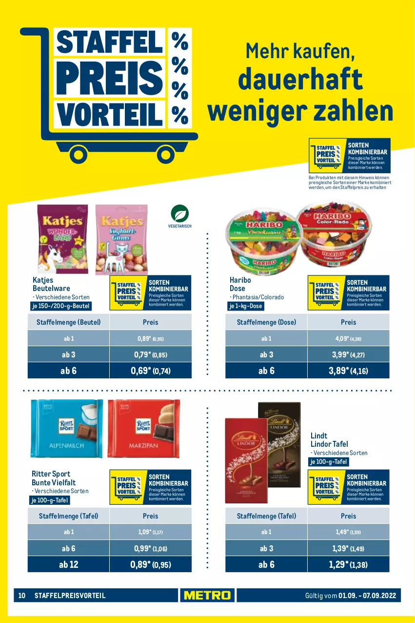 Aktueller Prospekt Metro - Food - von 01.09 bis 07.09.2022 - strona 10 - produkty: auer, beutel, eis, erde, haribo, katjes, lindor, lindt, preisvorteil, reis, ritter, ritter sport, Sport, Ti