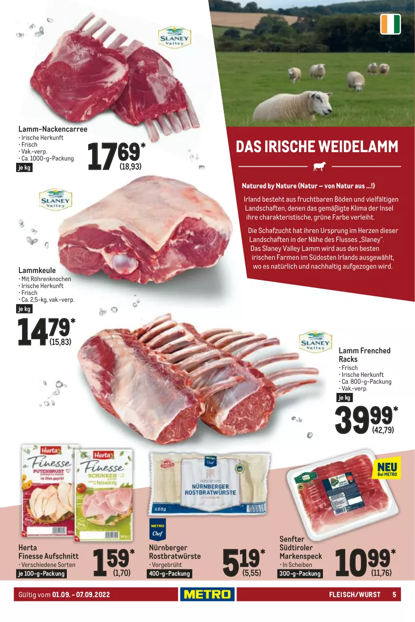 Aktueller Prospekt Metro - Food - von 01.09 bis 07.09.2022 - strona 5 - produkty: aufschnitt, Berger, eis, finesse, fleisch, herta, herta finesse, lamm, lammkeule, nürnberger, senf, Speck, südtiroler, Ti, wurst