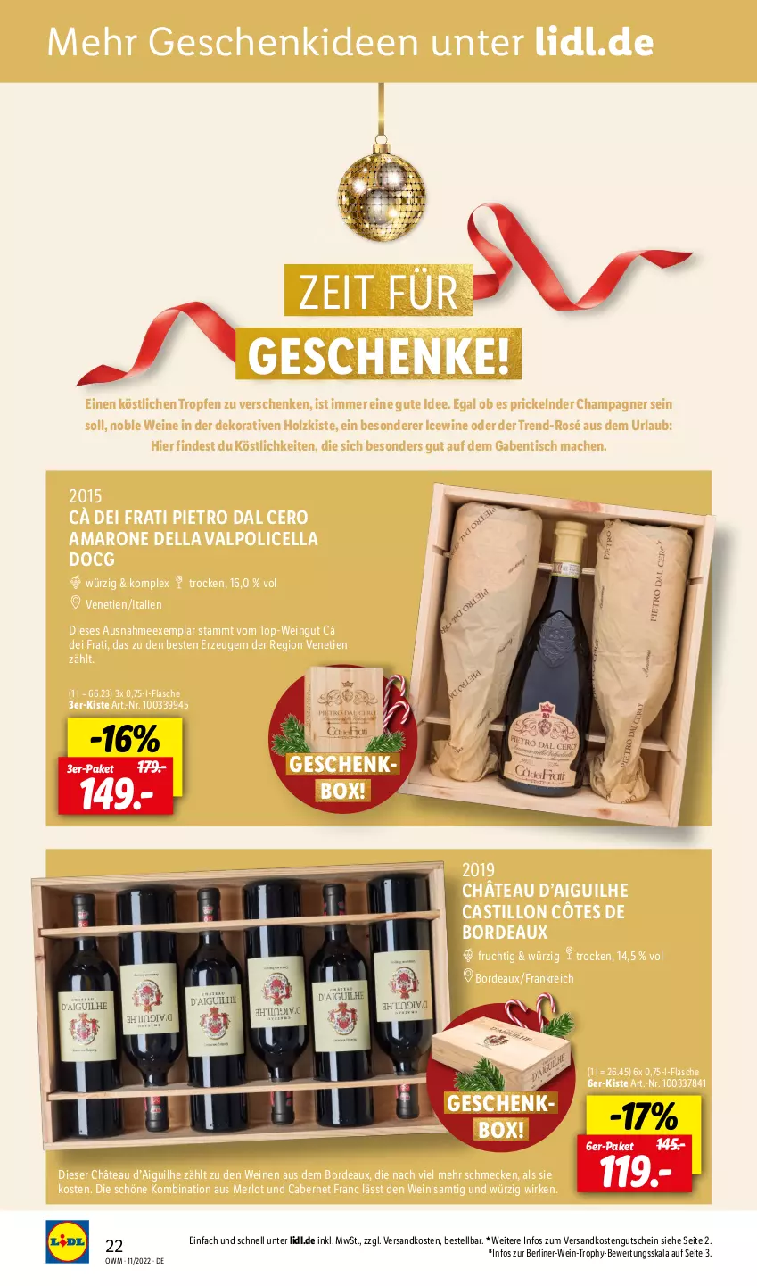 Aktueller Prospekt Lidl - Beste Weine für jeden Anlass - von 09.11 bis 30.11.2022 - strona 22 - produkty: amaro, Amarone della Valpolicella, asti, berliner, cabernet, champagne, champagner, dell, flasche, frucht, Geschenkbox, gutschein, Holz, mac, merl, merlot, ndk, Ti, tisch, Valpolicella, wein, weine