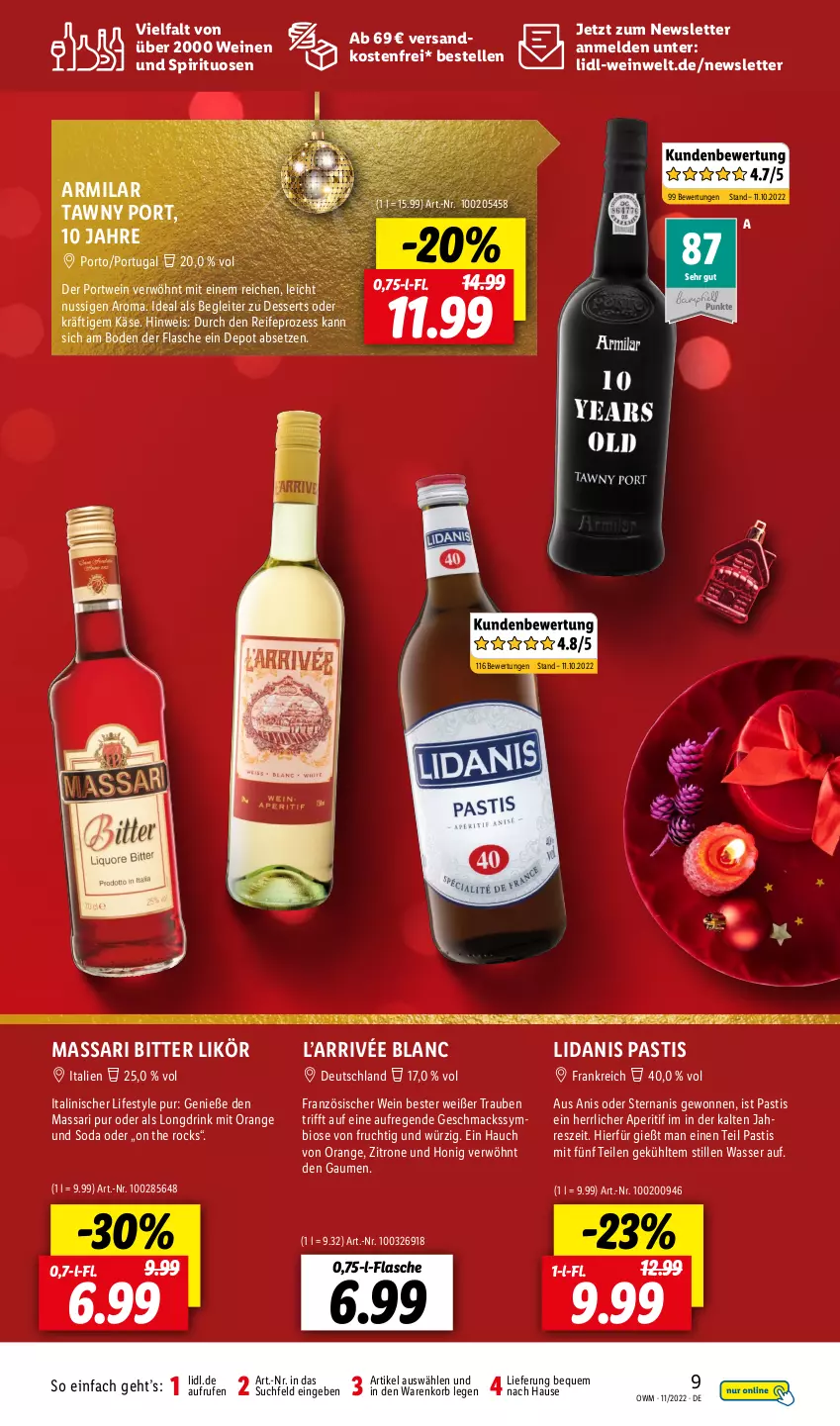 Aktueller Prospekt Lidl - Beste Weine für jeden Anlass - von 09.11 bis 30.11.2022 - strona 9 - produkty: aperitif, asti, bio, dessert, desserts, drink, eis, elle, flasche, frucht, honig, Käse, korb, likör, mac, ndk, nuss, orange, Portwein, Soda, spirituosen, Tawny Port, Ti, trauben, versandkostenfrei, wasser, wein, weine, zitrone