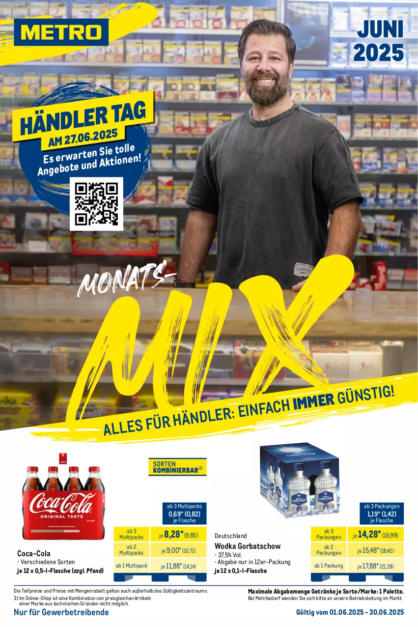 Aktueller Prospekt Metro - Monats-Mix - von 01.06 bis 30.06.2025 - strona 1 - produkty: angebot, angebote, coca-cola, cola, eis, flasche, getränk, getränke, Gorbatschow, Palette, reis, Ti, tiefpreis, wodka