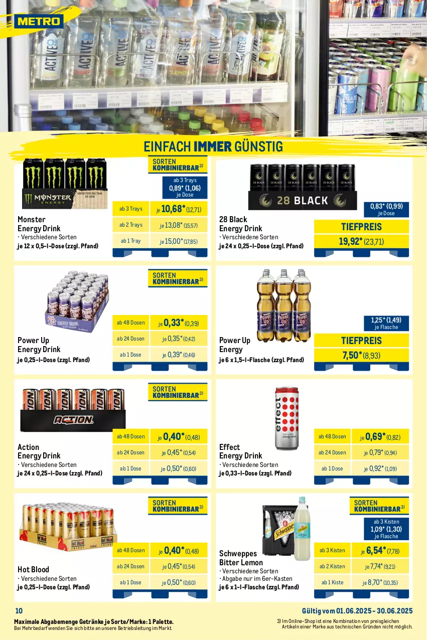 Aktueller Prospekt Metro - Monats-Mix - von 01.06 bis 30.06.2025 - strona 11 - produkty: Alwa, bitter lemon, brunnen, drink, Effect, eis, eiskaffee, energy drink, flasche, gerolsteine, gerolsteiner, getränk, getränke, hochwald, je 500-ml-flasche, kaffee, kakao, lack, milch, mineralwasser, monster, Monster Energy, Palette, reis, schweppes, steiner, Ti, tiefpreis, vita, volvic, wasser